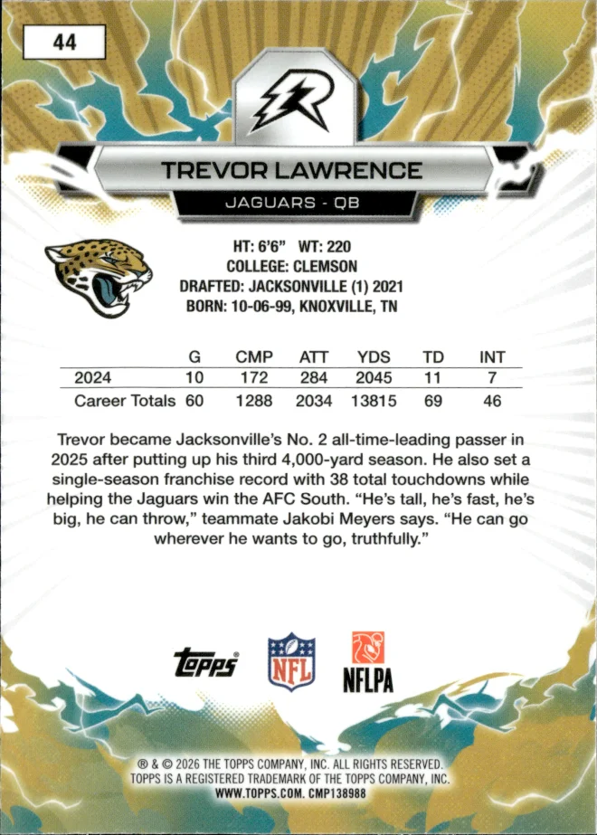Trevor Lawrence card back