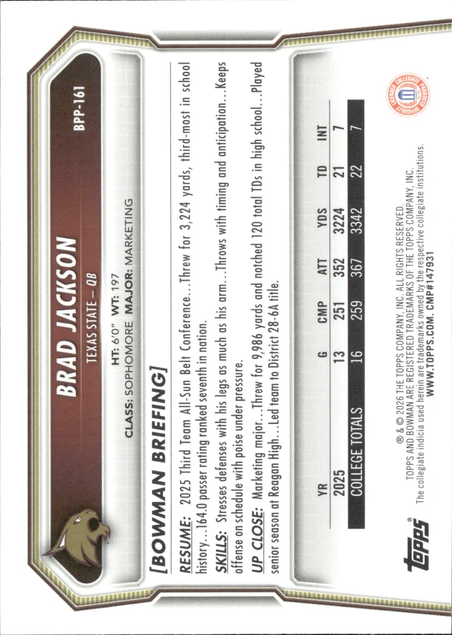Brad Jackson card back