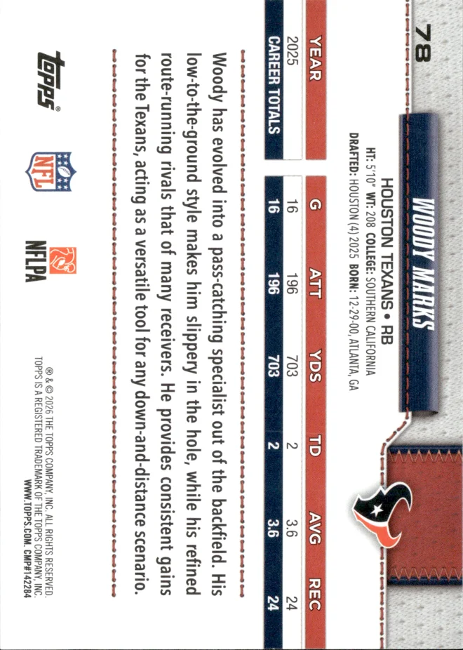 Woody Marks card back