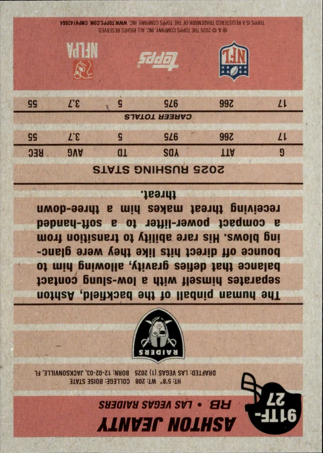 Ashton Jeanty card back