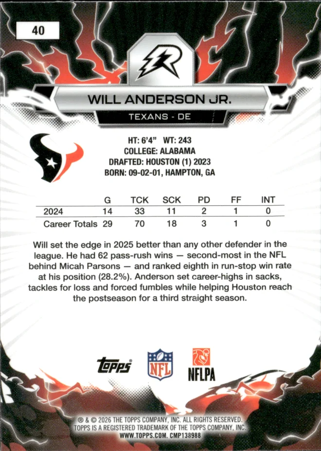 Will Anderson Jr. card back