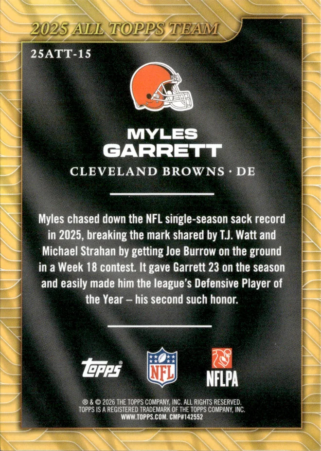 Myles Garrett card back