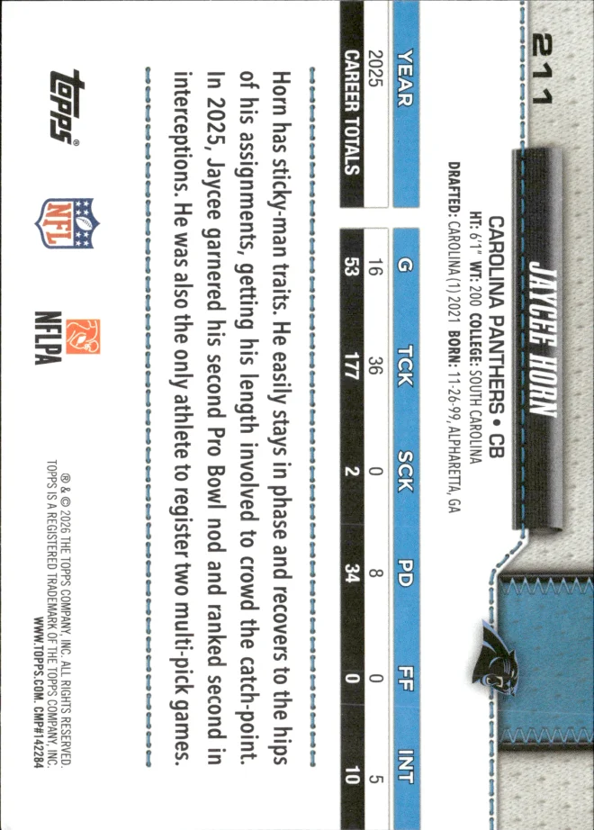 Jaycee Horn card back
