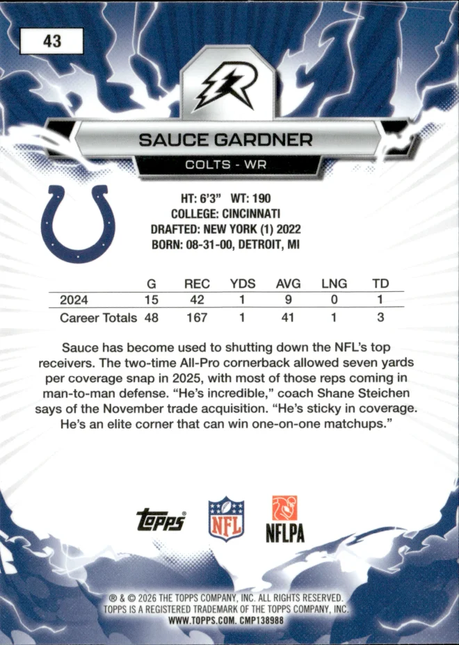 Sauce Gardner card back