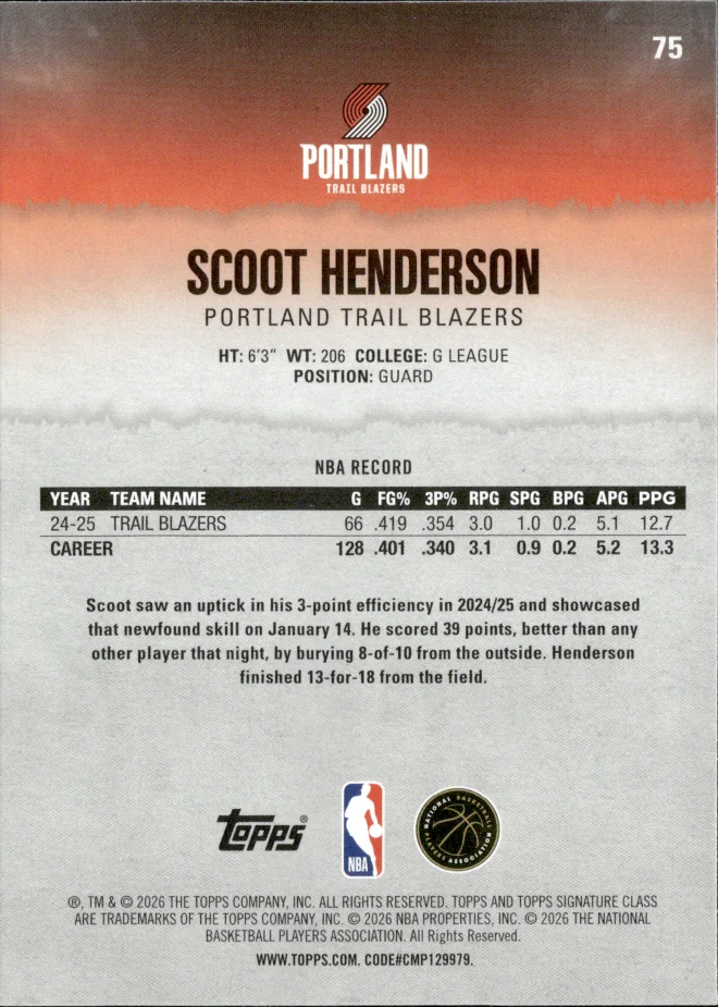 Scoot Henderson card back