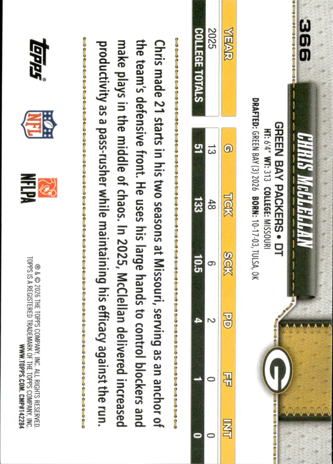 Chris McClellan card back