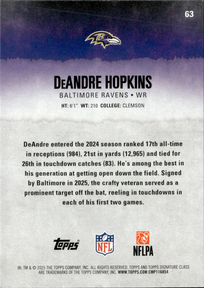 DeAndre Hopkins card back