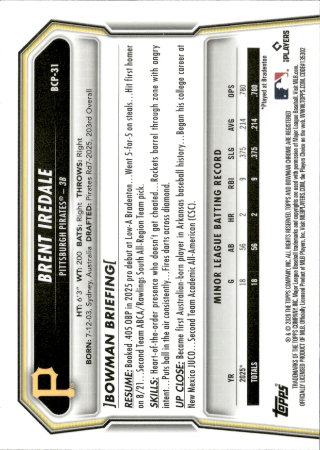 Brent Iredale card back