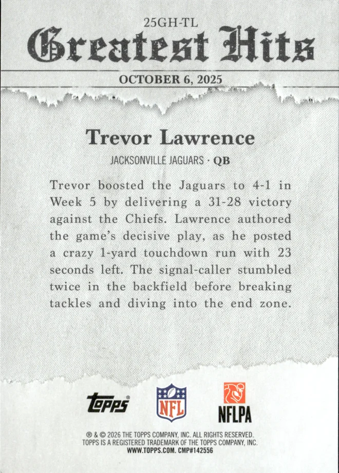 Trevor Lawrence card back
