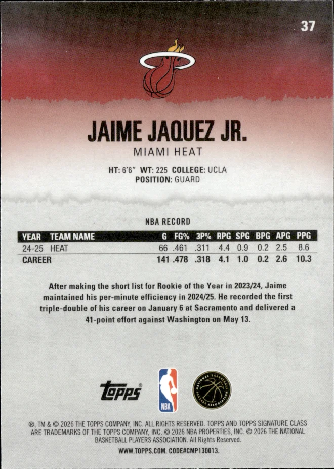 Jaime Jaquez Jr. card back