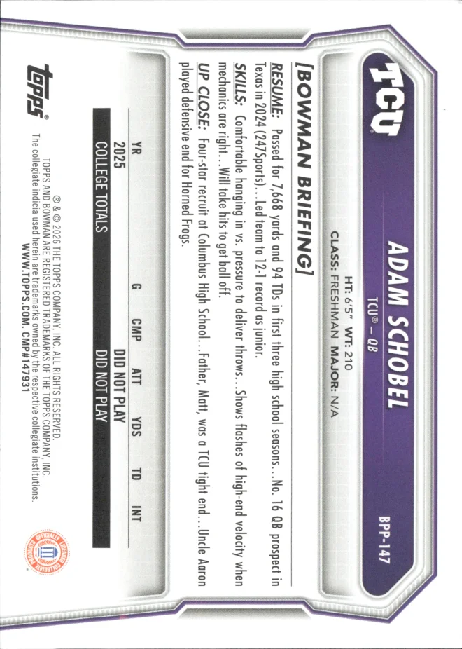 Adam Schobel card back