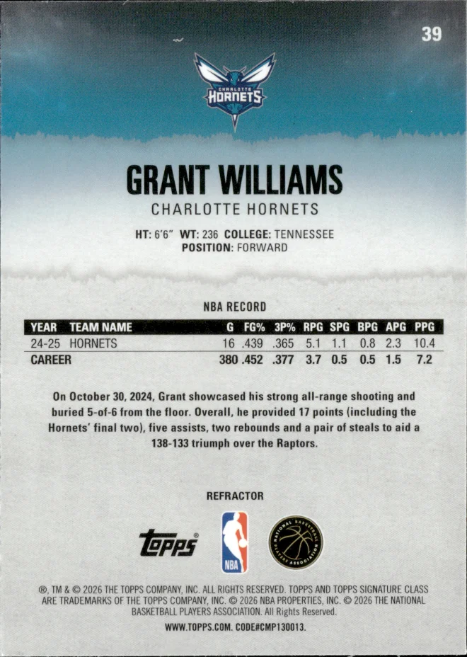 Grant Williams card back