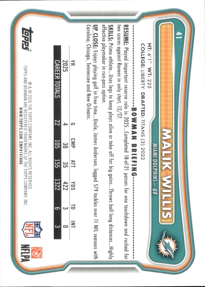 Malik Willis card back