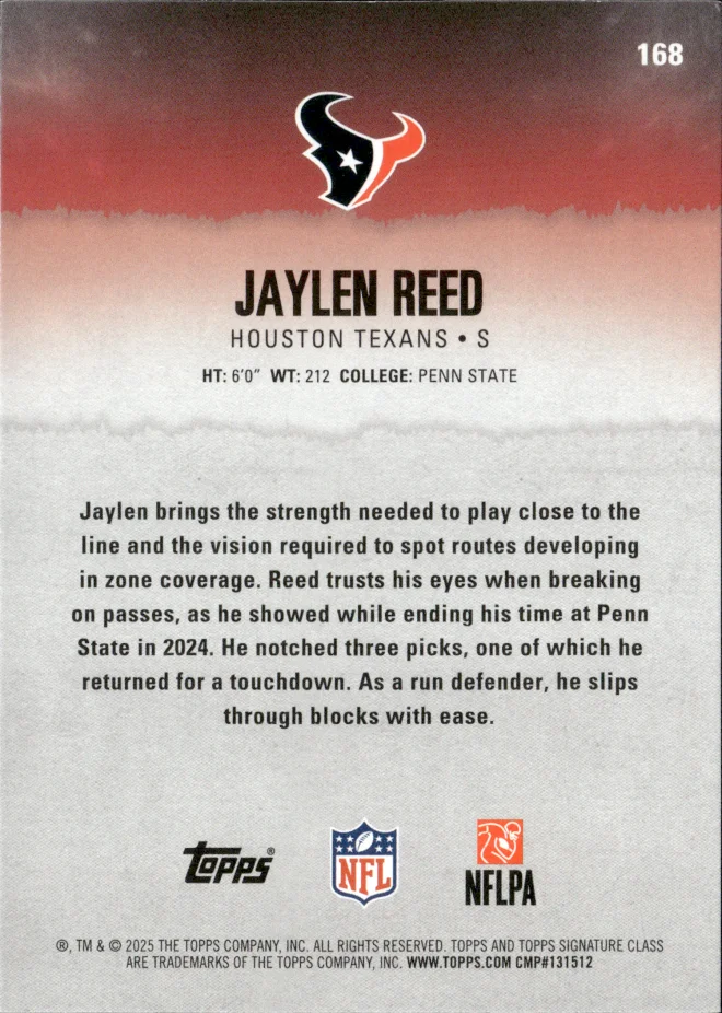 Jaylen Reed card back