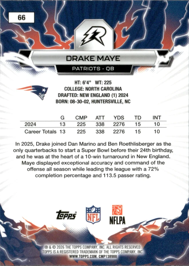 Drake Maye card back