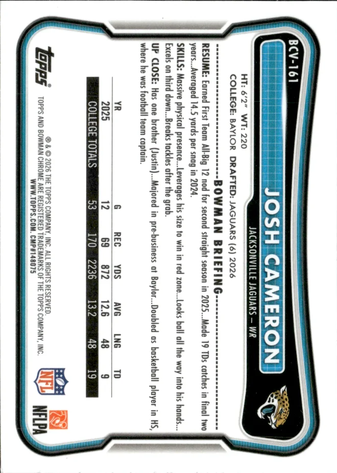 Josh Cameron card back