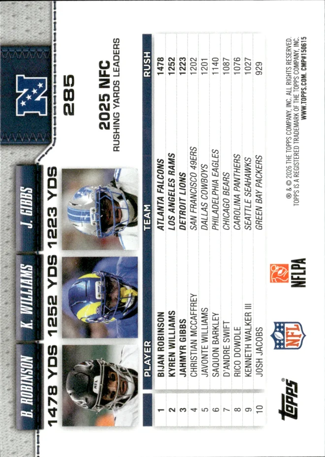 Bijan Robinson / Kyren Williams / Jahmyr Gibbs card back