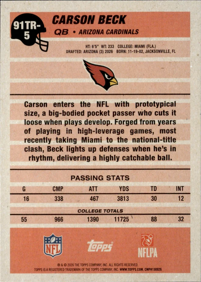 Carson Beck card back