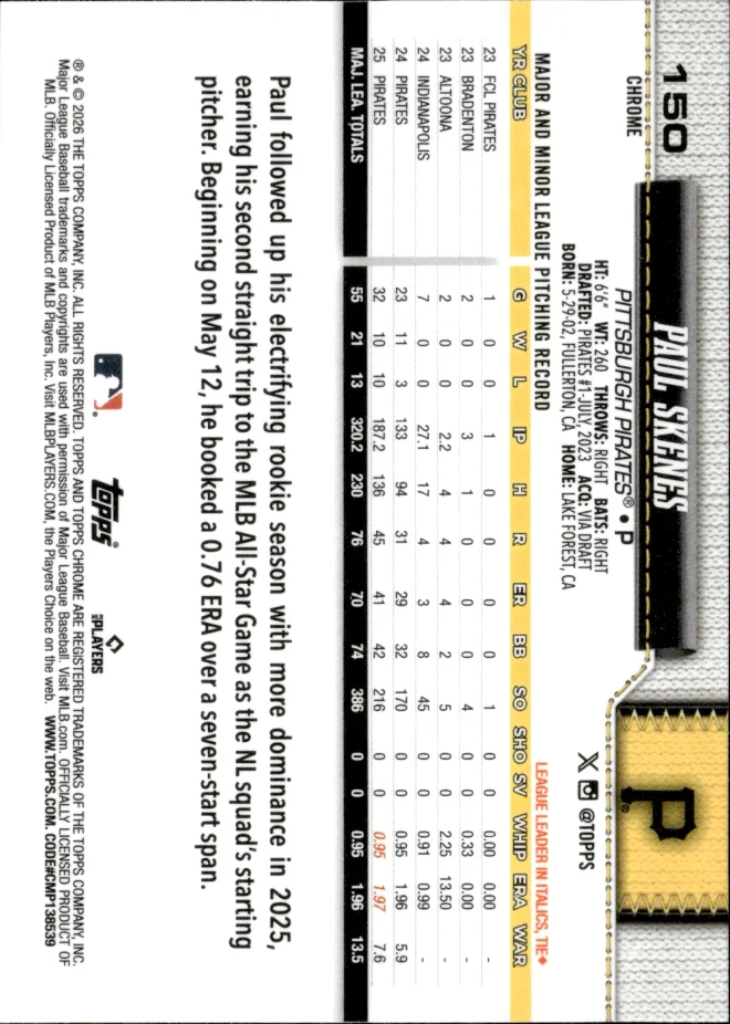 Paul Skenes card back