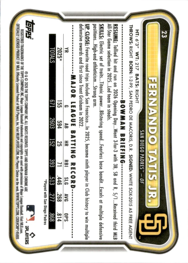 Fernando Tatis Jr. card back