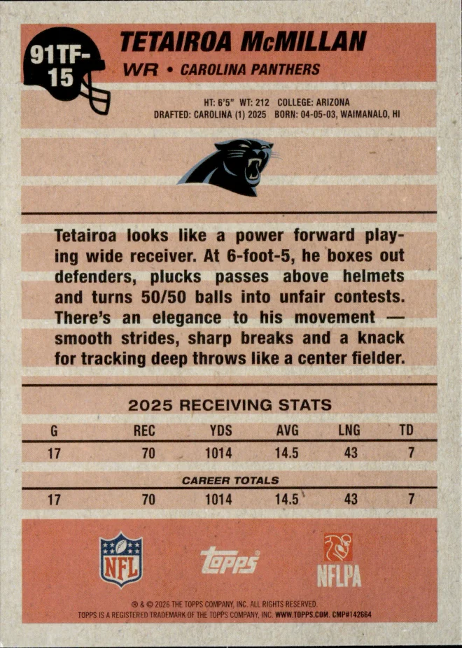 Tetairoa McMillan card back