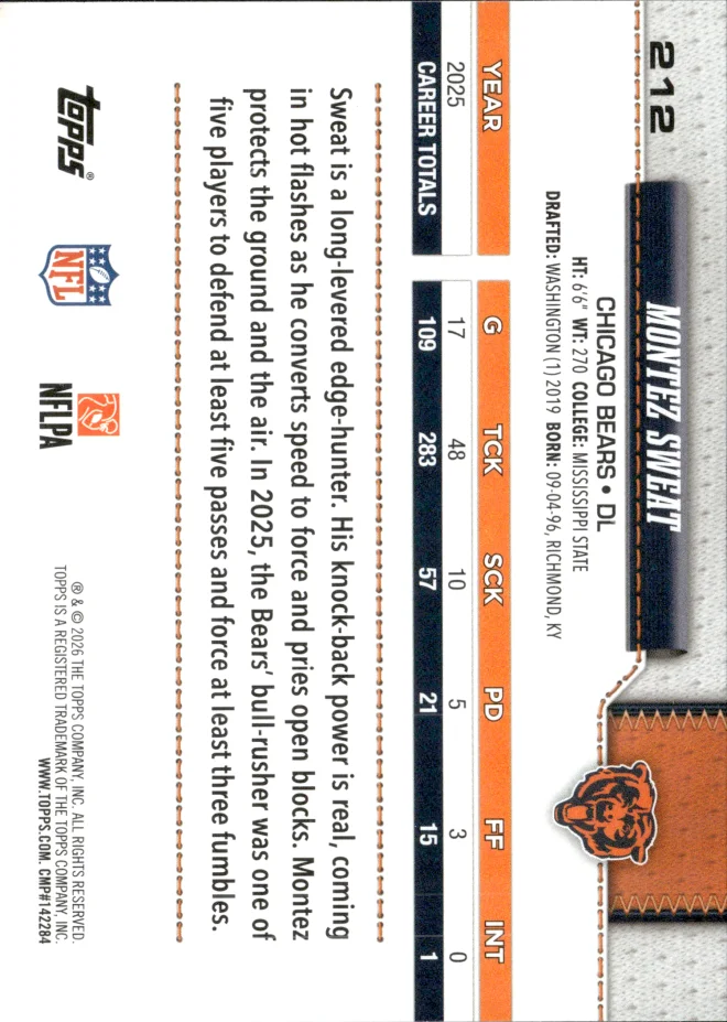 Montez Sweat card back