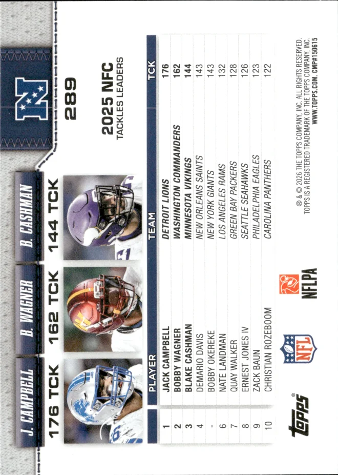 Jack Campbell / Bobby Wagner / Blake Cashman card back
