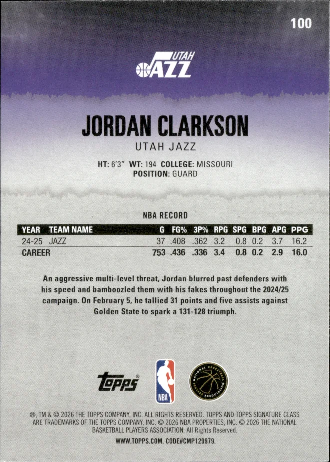 Jordan Clarkson card back