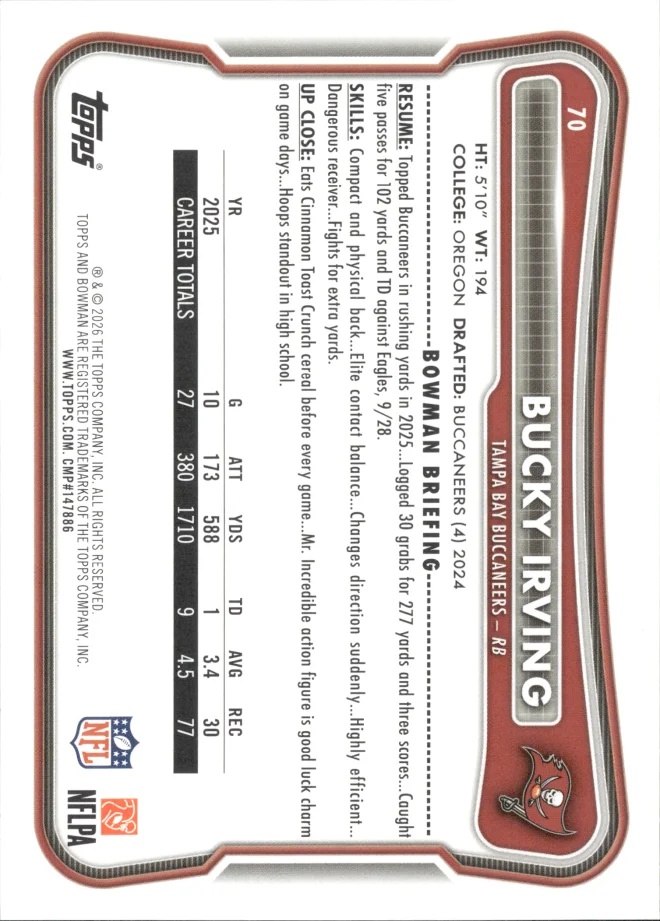 Bucky Irving card back