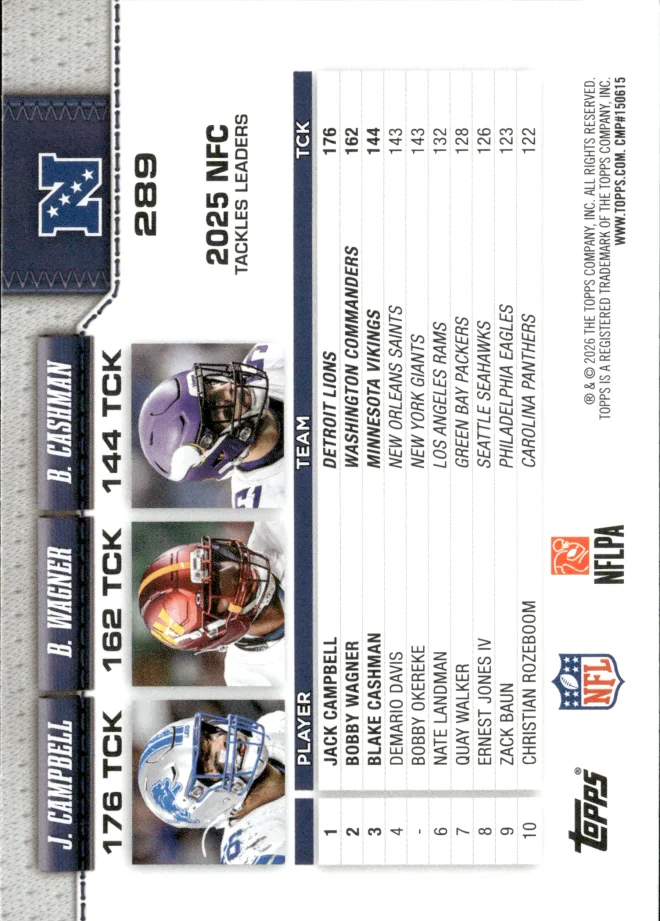 Jack Campbell / Bobby Wagner / Blake Cashman card back