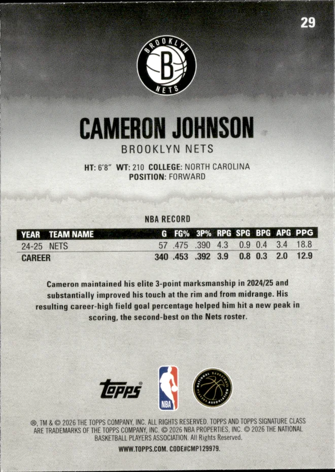 Cameron Johnson card back