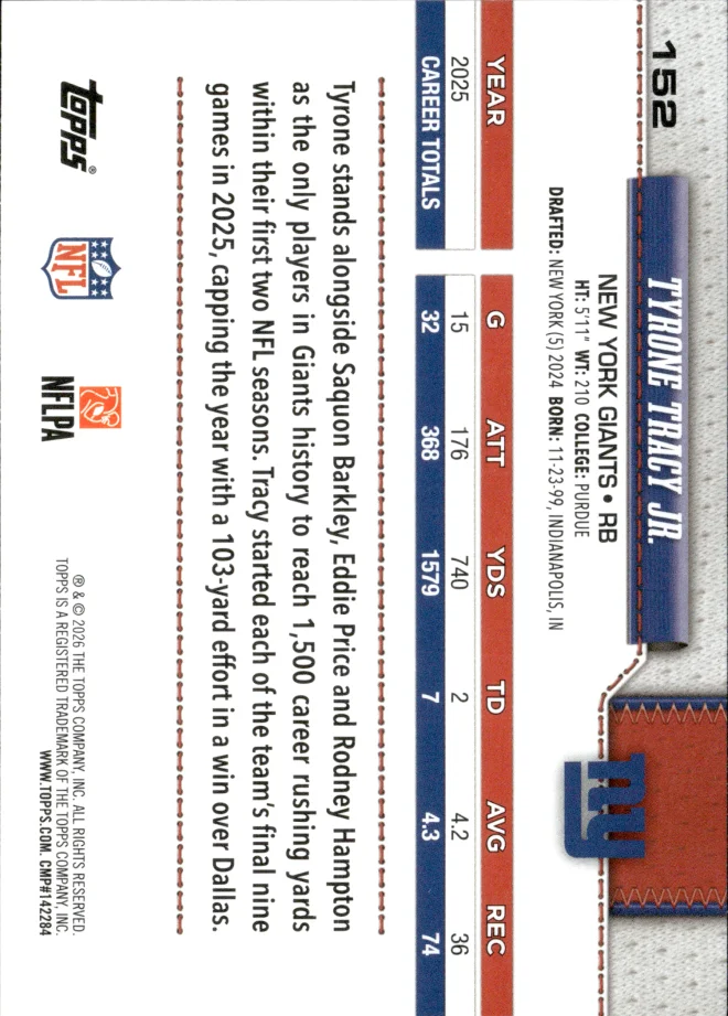 Tyrone Tracy Jr. card back