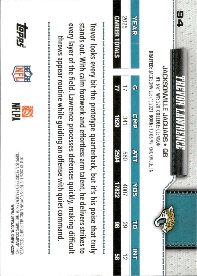 Trevor Lawrence card back