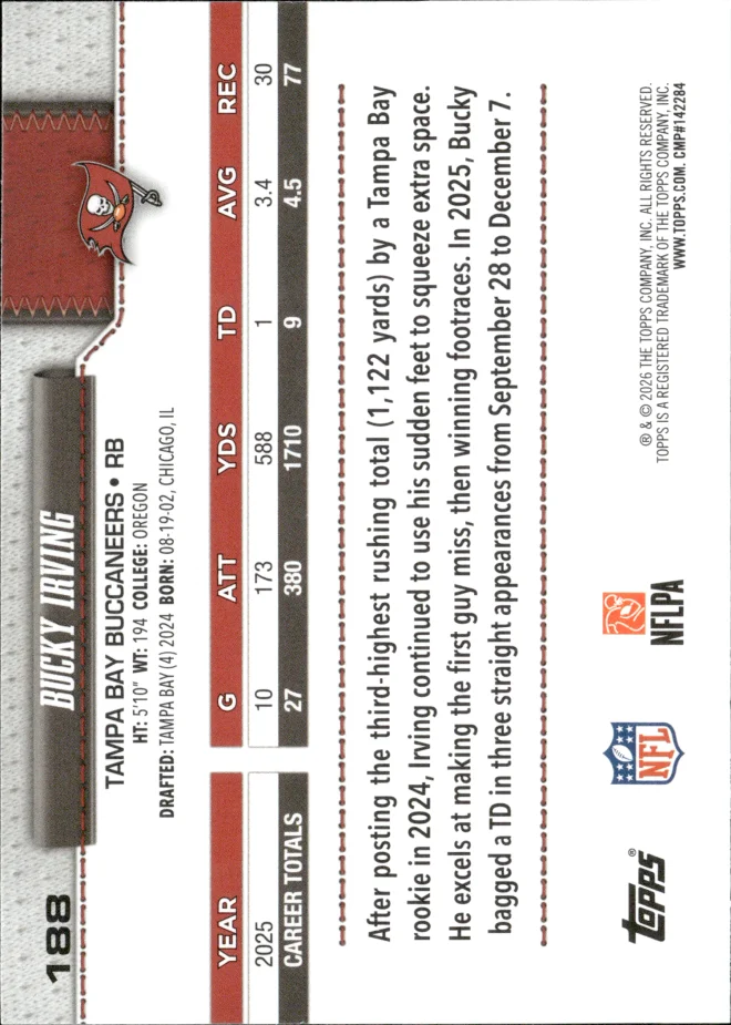 Bucky Irving card back