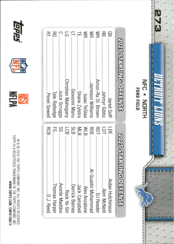 Detroit Lions card back