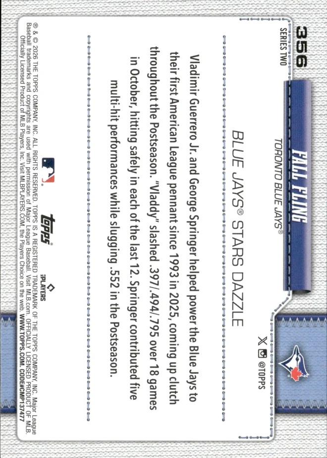 Vladimir Guerrero Jr. / George Springer card back