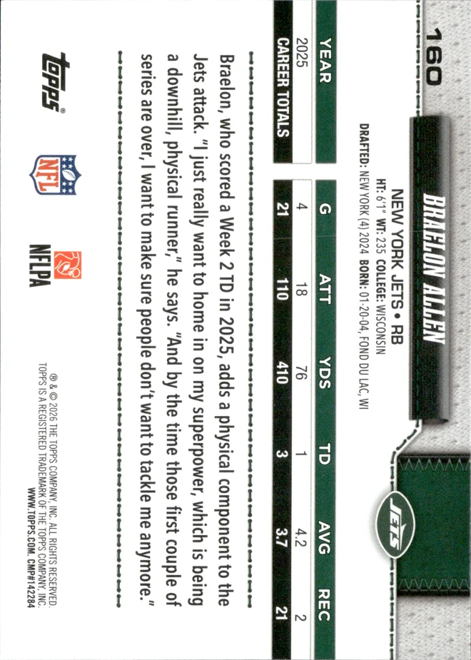 Braelon Allen card back