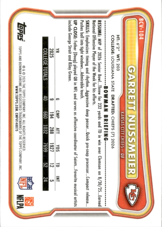 Garrett Nussmeier card back