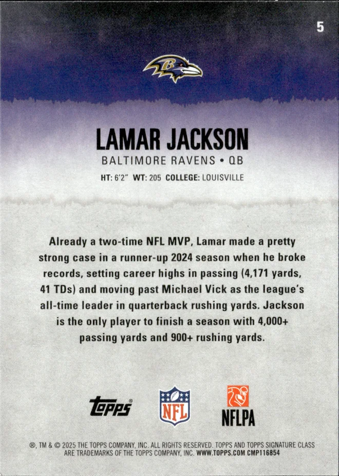 Lamar Jackson card back