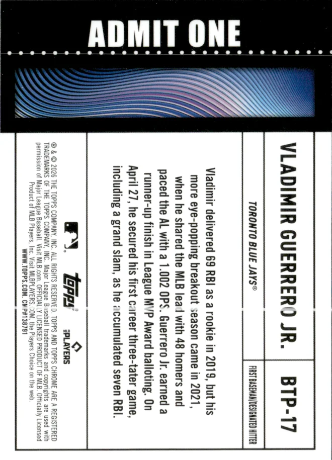 Vladimir Guerrero Jr. card back