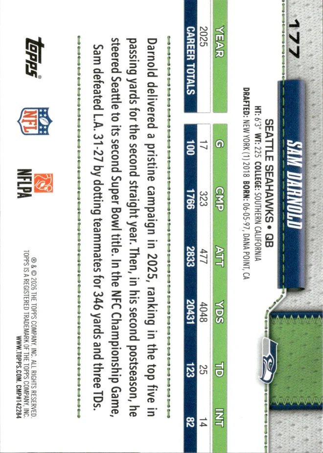 Sam Darnold card back