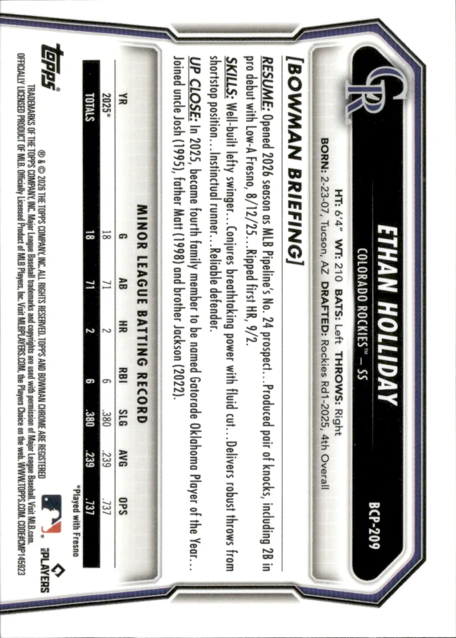Ethan Holliday card back
