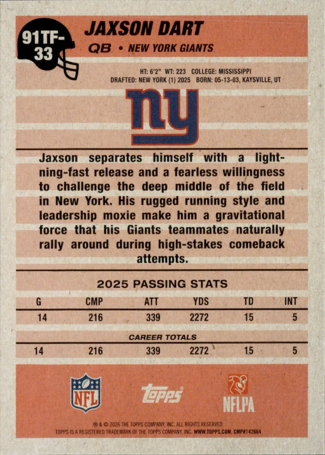 Jaxson Dart card back