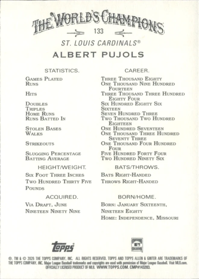 Albert Pujols card back