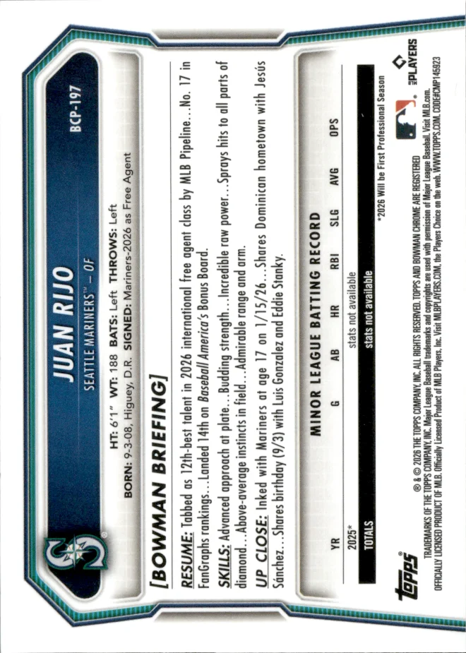 Juan Rijo card back