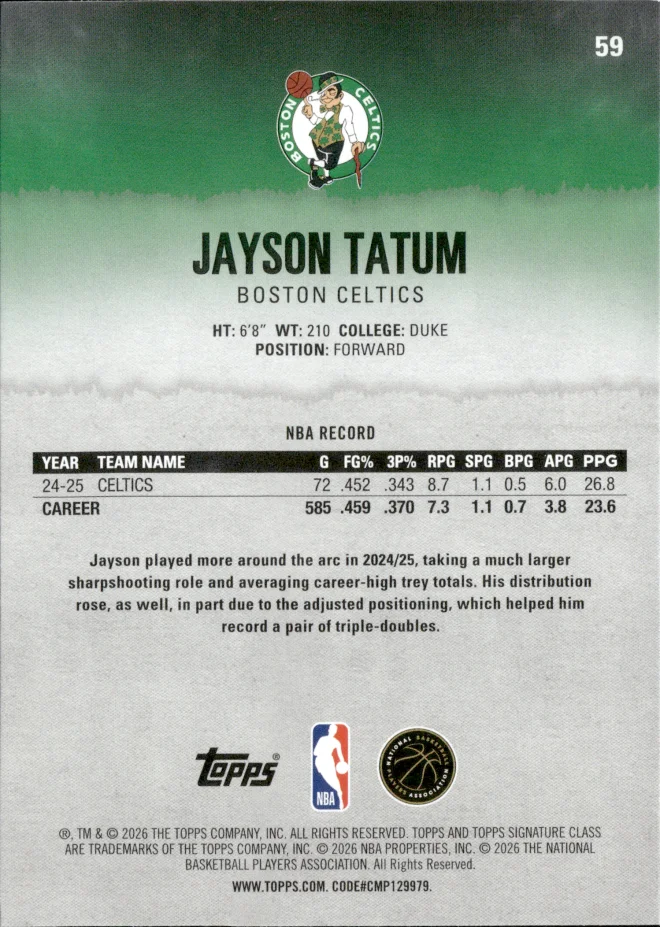 Jayson Tatum card back