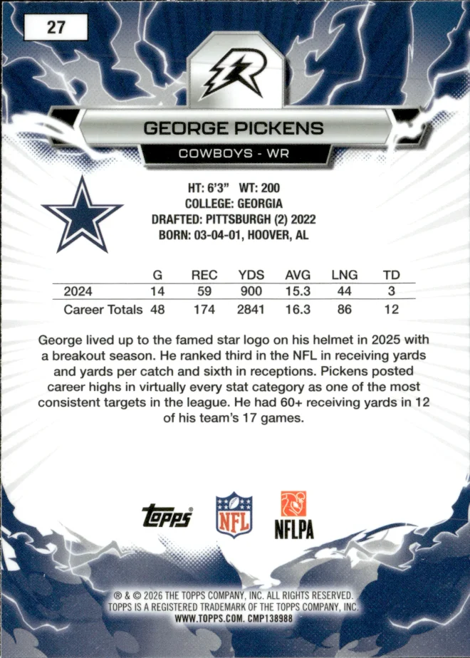 George Pickens card back