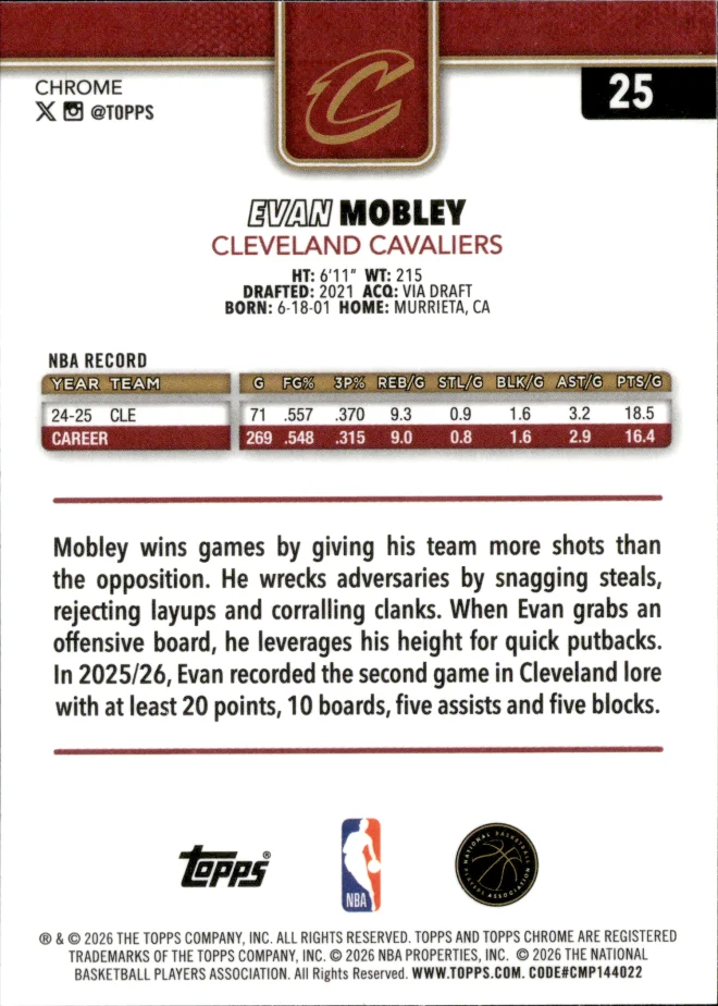 Evan Mobley card back