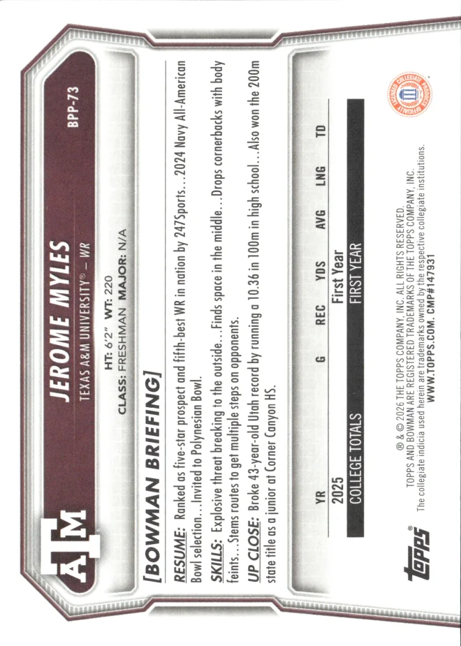 Jerome Myles card back