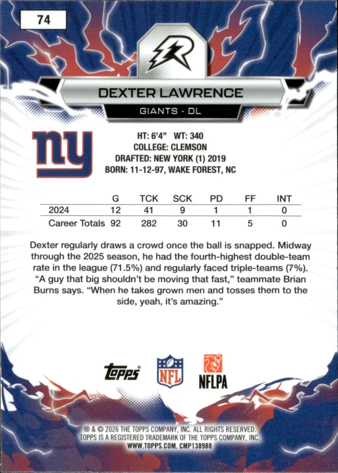 Dexter Lawrence card back